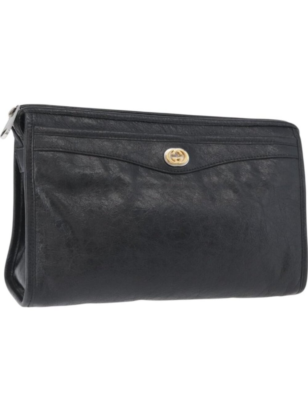 GUCCI Clutch Bag Leather Black Silver 575991